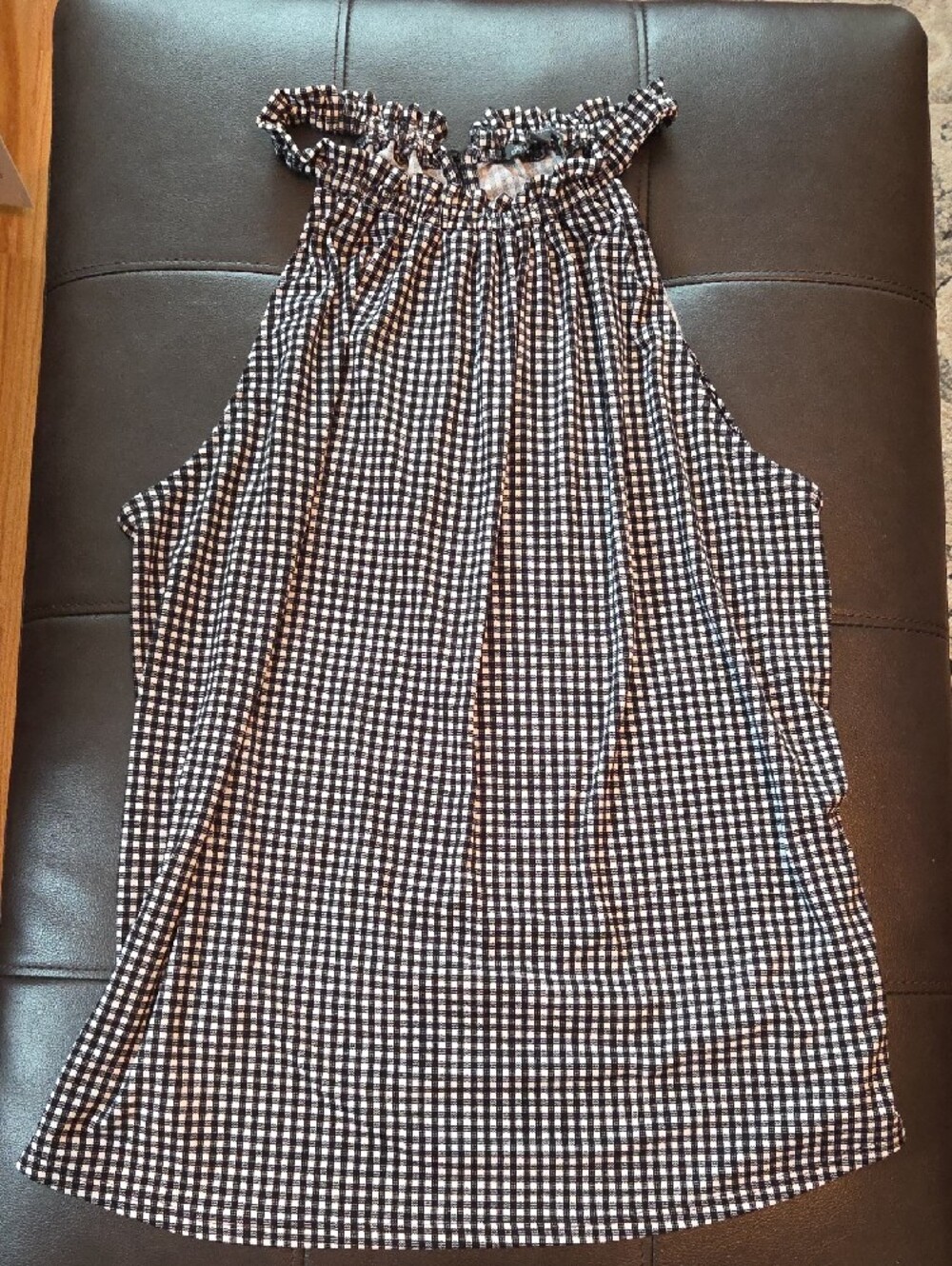 Adrianna Papell Black and White Gingham Halter Blouse